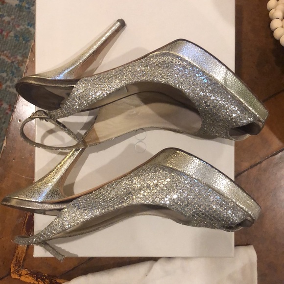 Jimmy Choo Glitter Champagne Clue Heels 7 - Picture 10 of 10
